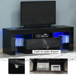 HOMCOM High Gloss TV Stand Cabinet W/ LED RGB Lights And Remote Control Black 130cm -Furniture Store homcom high gloss tv stand cabinet w led rgb lights and remote control black 130cm5056534513528 06c MP