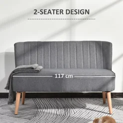 HOMCOM Linen-Feel Double Sofa W/ Wood Frame Padding Back, Grey -Furniture Store homcom linen feel double sofa w wood frame padding back grey5056602935245 06c MP