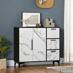 HOMCOM Modern Kitchen Sideboard Storage Cabinet With Doors And Drawers, White