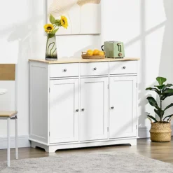 HOMCOM Modern Sideboard Buffet Cabinet With Storage Cabinets And Drawers White