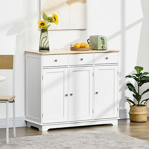 HOMCOM Modern Sideboard Buffet Cabinet With Storage Cabinets And Drawers White 3 HOMCOM Modern Sideboard Buffet Cabinet With Storage Cabinets And Drawers White