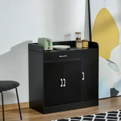 HOMCOM Modern Sideboard With Storage Cabinet, Floor Cupboard Drawer Black
