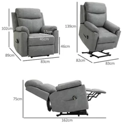 HOMCOM Power Lift Chair Electric Riser Recliner For Elderly, Faux Leather Sofa Lounge Armchair, Grey -Furniture Store homcom power lift chair electric riser recliner for elderly faux leather sofa lounge armchair grey5056534530341 03c MP