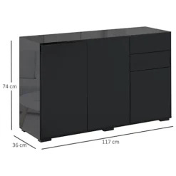 HOMCOM Side Cabinet With 2 Door And 2 Drawer For Home Office Black 74H X 117W X 36Dcm -Furniture Store homcom side cabinet with 2 door and 2 drawer for home office black 74h x 117w x 36dcm5056399119194 03c MP