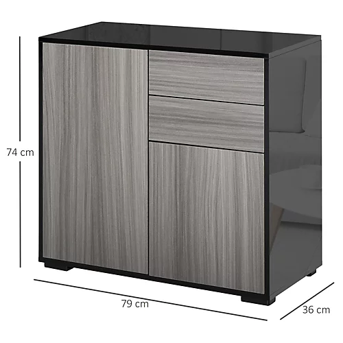 HOMCOM Side Cabinet With 2 Door And 2 Drawer For Home Office Grey Black 74H X 79W X 36Dcm 5 HOMCOM Side Cabinet With 2 Door And 2 Drawer For Home Office Grey Black 74H X 79W X 36Dcm - Image 3