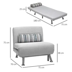 HOMCOM Single Folding 5 Position Convertible Sleeper Chair Sofa Bed Grey, Silver -Furniture Store homcom single folding 5 position convertible sleeper chair sofa bed grey silver5056602915155 03c MP