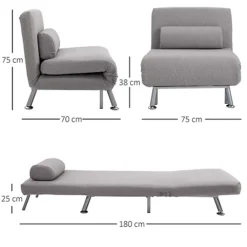 HOMCOM Single Sofa Bed Sleeper Foldable Portable Pillow Lounge Couch Living Room Furniture - Grey 8 HOMCOM Single Sofa Bed Sleeper Foldable Portable Pillow Lounge Couch Living Room Furniture - Grey -Furniture Store homcom single sofa bed sleeper foldable portable pillow lounge couch living room furniture grey5056399110979 03c MP