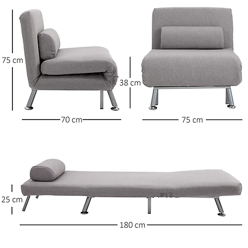 HOMCOM Single Sofa Bed Sleeper Foldable Portable Pillow Lounge Couch Living Room Furniture - Grey 5 HOMCOM Single Sofa Bed Sleeper Foldable Portable Pillow Lounge Couch Living Room Furniture - Grey - Image 3