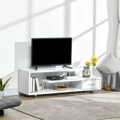 HOMCOM TV Stand For TVs Up To 45" TV Cabinet W/ Storage Drawer High Gloss White