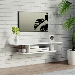 HOMCOM Wall Mounted TV Stand Entertainment Unit With Storage Shelf, White
