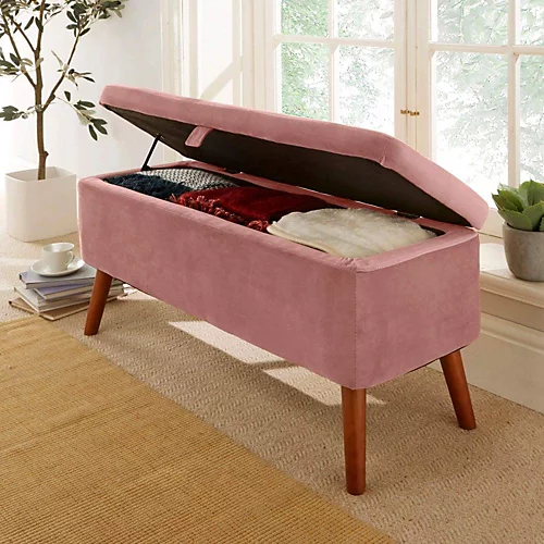 Home Source Carson Buttoned Storage Ottoman Blush Pink 4 Home Source Carson Buttoned Storage Ottoman Blush Pink - Image 2