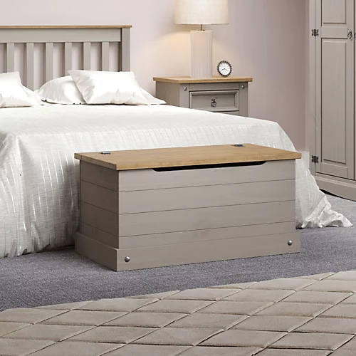 Home Source Corona Solid Pine Storage Ottoman Grey 3 Home Source Corona Solid Pine Storage Ottoman Grey