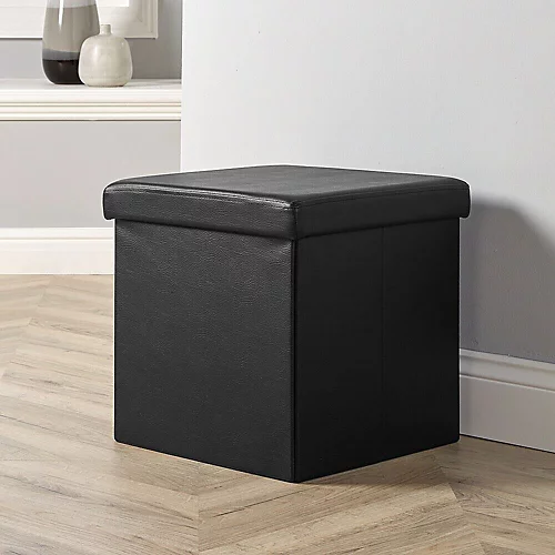 Home Source Faux Leather Square Folding Storage Ottoman Black 3 Home Source Faux Leather Square Folding Storage Ottoman Black