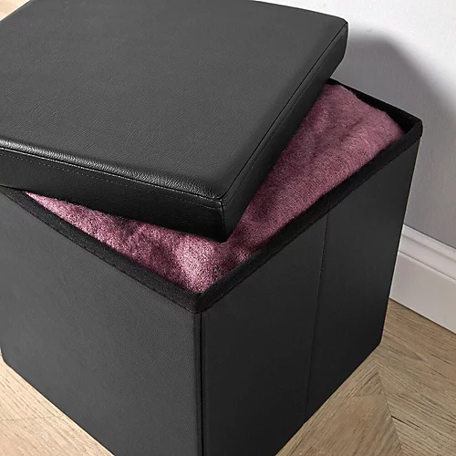 Home Source Faux Leather Square Folding Storage Ottoman Black 4 Home Source Faux Leather Square Folding Storage Ottoman Black - Image 2