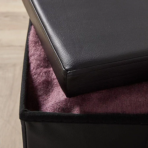 Home Source Faux Leather Square Folding Storage Ottoman Black 5 Home Source Faux Leather Square Folding Storage Ottoman Black - Image 3