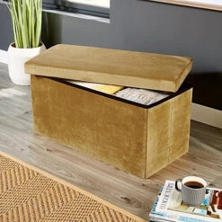 Home Source Flat Velvet Folding Storage Ottoman Mustard Yellow -Furniture Store home source flat velvet folding storage ottoman mustard yellow5056065441208 02c MP