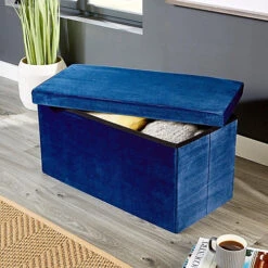 Home Source Flat Velvet Folding Storage Ottoman Navy Blue -Furniture Store home source flat velvet folding storage ottoman navy blue5056065441215 02c MP