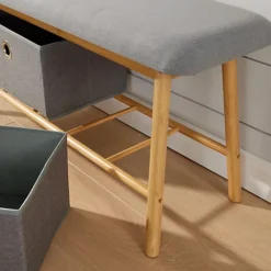 Home Source Jenson Bamboo Grey Padded Storage Bench Hallway Unit With 2 Pull Out Storage Boxes -Furniture Store home source jenson bamboo grey padded storage bench hallway unit with 2 pull out storage boxes5056065460797 06c MP