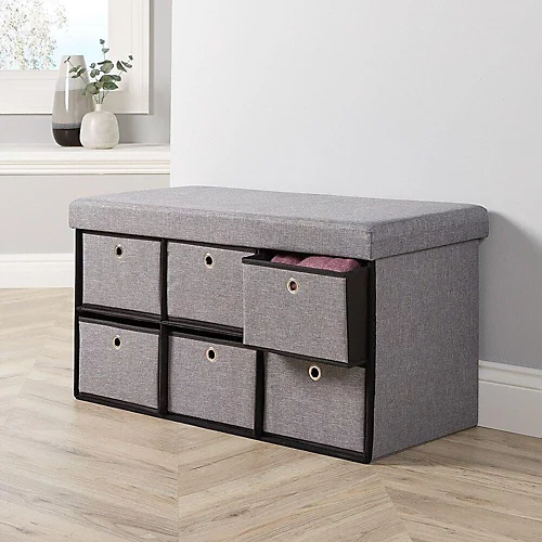 Home Source Sofia 6 Drawer Folding Ottoman Grey 4 Home Source Sofia 6 Drawer Folding Ottoman Grey - Image 2