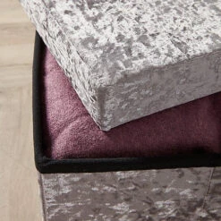 Home Source Sofia Crushed Velvet Square Folding Storage Ottoman Ice Silver -Furniture Store home source sofia crushed velvet square folding storage ottoman ice silver5056065432749 03c MP