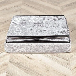 Home Source Sofia Crushed Velvet Square Folding Storage Ottoman Ice Silver -Furniture Store home source sofia crushed velvet square folding storage ottoman ice silver5056065432749 04c MP