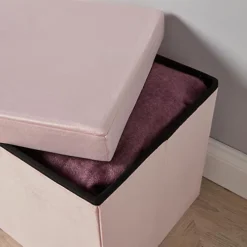 Home Source Sofia Velvet Square Folding Storage Ottoman Blush Pink -Furniture Store home source sofia velvet square folding storage ottoman blush pink5056065432770 03c MP