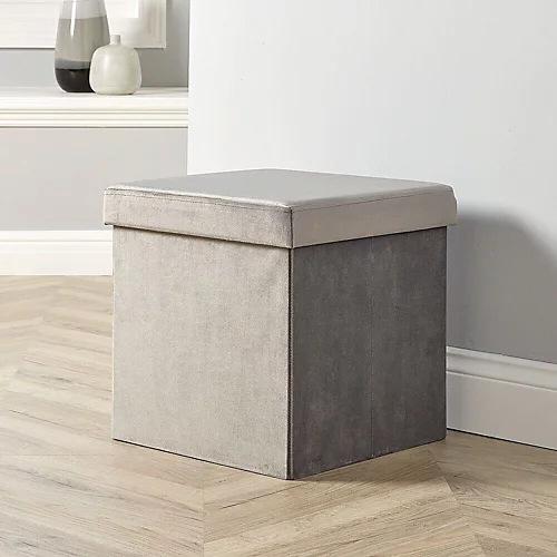 Home Source Sofia Velvet Square Folding Storage Ottoman Grey 3 Home Source Sofia Velvet Square Folding Storage Ottoman Grey