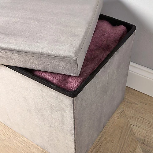 Home Source Sofia Velvet Square Folding Storage Ottoman Grey 4 Home Source Sofia Velvet Square Folding Storage Ottoman Grey - Image 2