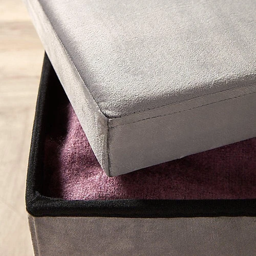 Home Source Sofia Velvet Square Folding Storage Ottoman Grey 5 Home Source Sofia Velvet Square Folding Storage Ottoman Grey - Image 3