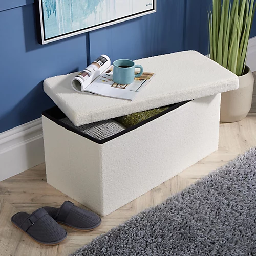 Home Source Teddy Fur Folding Storage Ottoman Cream 4 Home Source Teddy Fur Folding Storage Ottoman Cream - Image 2