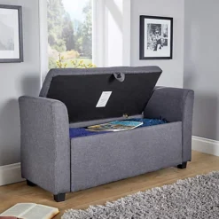 Home Source Verona Sleigh Style Window Bench Storage Seat Charcoal Grey