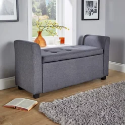 Home Source Verona Sleigh Style Window Bench Storage Seat Charcoal Grey -Furniture Store home source verona sleigh style window bench storage seat charcoal grey5056065436112 03c MP