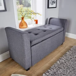 Home Source Verona Sleigh Style Window Bench Storage Seat Charcoal Grey -Furniture Store home source verona sleigh style window bench storage seat charcoal grey5056065436112 04c MP