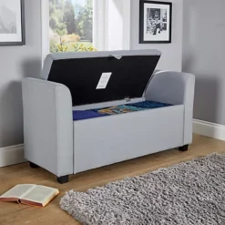 Home Source Verona Sleigh Style Window Bench Storage Seat Light Grey