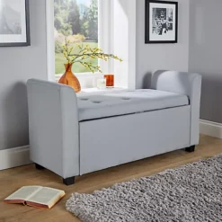 Home Source Verona Sleigh Style Window Bench Storage Seat Light Grey -Furniture Store home source verona sleigh style window bench storage seat light grey5056065427820 03c MP