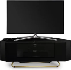 Homeology Hampshire Corner-Friendly Gloss Black With Black Beam-Thru Remote Friendly Door Up To 50" Flat Screen TV Cabinet