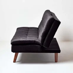Homescapes Bailey Velvet Sofa Bed With Armrests, Black -Furniture Store homescapes bailey velvet sofa bed with armrests black5056280717713 04c MP