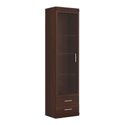 Imperial Tall Glazed 1 Door 2 Drawer Narrow Cabinet In Dark Mahogany Melamine