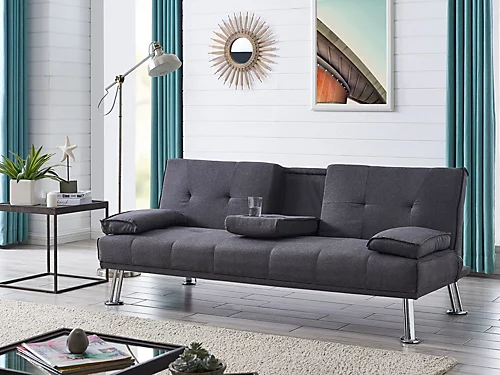 Indiana Fabric Sofa Bed Cupholder 3 Seater Chrome Legs Velvet Or Fabric, Charcoal 3 Indiana Fabric Sofa Bed Cupholder 3 Seater Chrome Legs Velvet Or Fabric, Charcoal