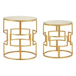 Interiors By Premier Avantis Set Of 2 Gold Metal/Round Side Tables