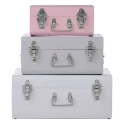 Interiors By Premier Parley Set Of Three Assorted Pink And Grey Storage Trunks