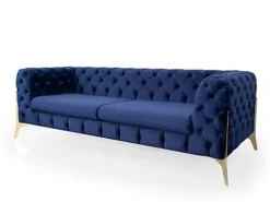 Jaguar Velvet Fabric 3 Seater Sofa Suite Chesterfield Metal Legs, Blue -Furniture Store jaguar velvet fabric 3 seater sofa suite chesterfield metal legs blue5056034050868 03c MP