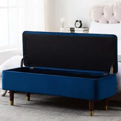 KATRINA MODERN VELVET OTTMAN STORAGE BENCH BEDROOM LIVINGROOM SEATING FOOTSTOOL (Blue) -Furniture Store katrina modern velvet ottman storage bench bedroom livingroom seating footstool blue 5055744822581 02c MP