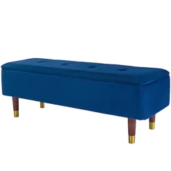 KATRINA MODERN VELVET OTTMAN STORAGE BENCH BEDROOM LIVINGROOM SEATING FOOTSTOOL (Blue) -Furniture Store katrina modern velvet ottman storage bench bedroom livingroom seating footstool blue 5055744822581 03c MP