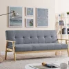 Langford Sofa Bed Fabric 3 Seater Button Detail Wooden Frame Sofabed, Grey With Natural Wood