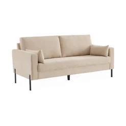 Large 3-seater Living Room Sofa - Beige Corduroy Industrial-style Metal Legs - Bjorn - Beige -Furniture Store large 3 seater living room sofa beige corduroy industrial style metal legs bjorn beige3760350657725 03c MP
