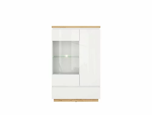 Large Glass Display Cabinet LED Light Buffet Unit White Gloss Oak Finish Erla 6 Large Glass Display Cabinet LED Light Buffet Unit White Gloss Oak Finish Erla - Image 4