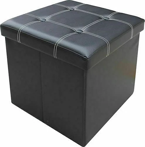 Large Single Ottoman Faux Leather Stool Folding Seat Foldable Storage Box Black