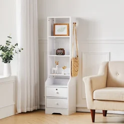 Livingandhome 2 Lockable Drawer Bedside Table With 3 Tier Display Shelf W370mm X D300mm X H1420mm