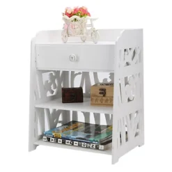 Livingandhome 3 Tier Hollow Bird Pattern Bedside Table Nightstand With 1 Drawer -Furniture Store livingandhome 3 tier hollow bird pattern bedside table nightstand with 1 drawer0735940250368 03c MP